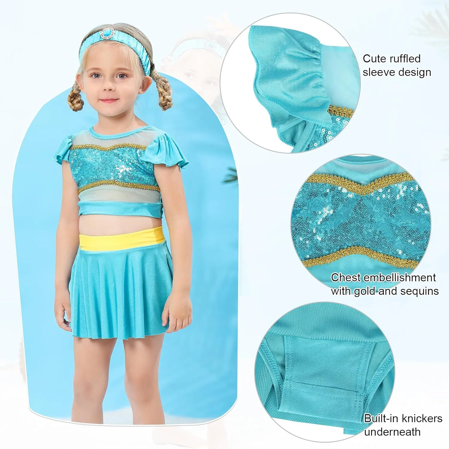 Jurebecia Girls Two Piece Swimsuit Princess Bikini Set Toddle Kids Ruffles Bathing Suit Role Play Swimwear