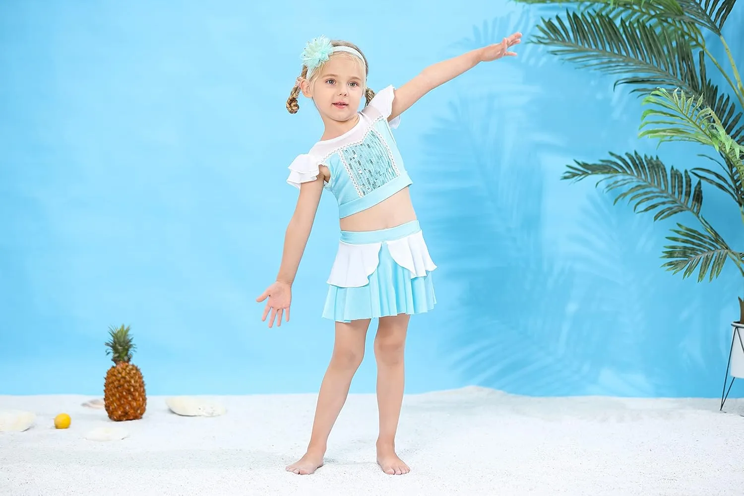 Jurebecia Girls Two Piece Swimsuit Princess Bikini Set Toddle Kids Ruffles Bathing Suit Role Play Swimwear