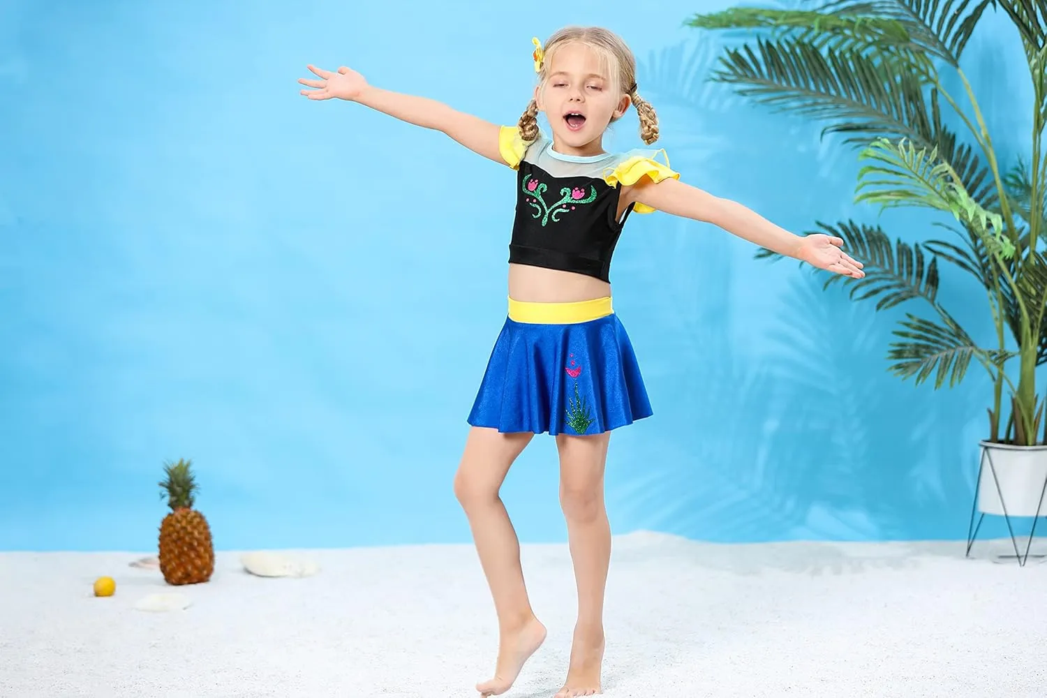 Jurebecia Girls Two Piece Swimsuit Princess Bikini Set Toddle Kids Ruffles Bathing Suit Role Play Swimwear