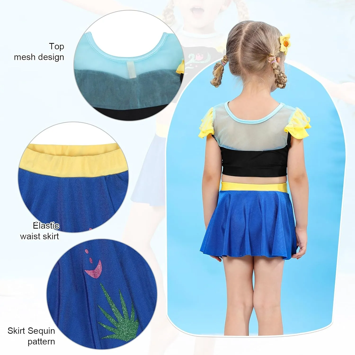 Jurebecia Girls Two Piece Swimsuit Princess Bikini Set Toddle Kids Ruffles Bathing Suit Role Play Swimwear