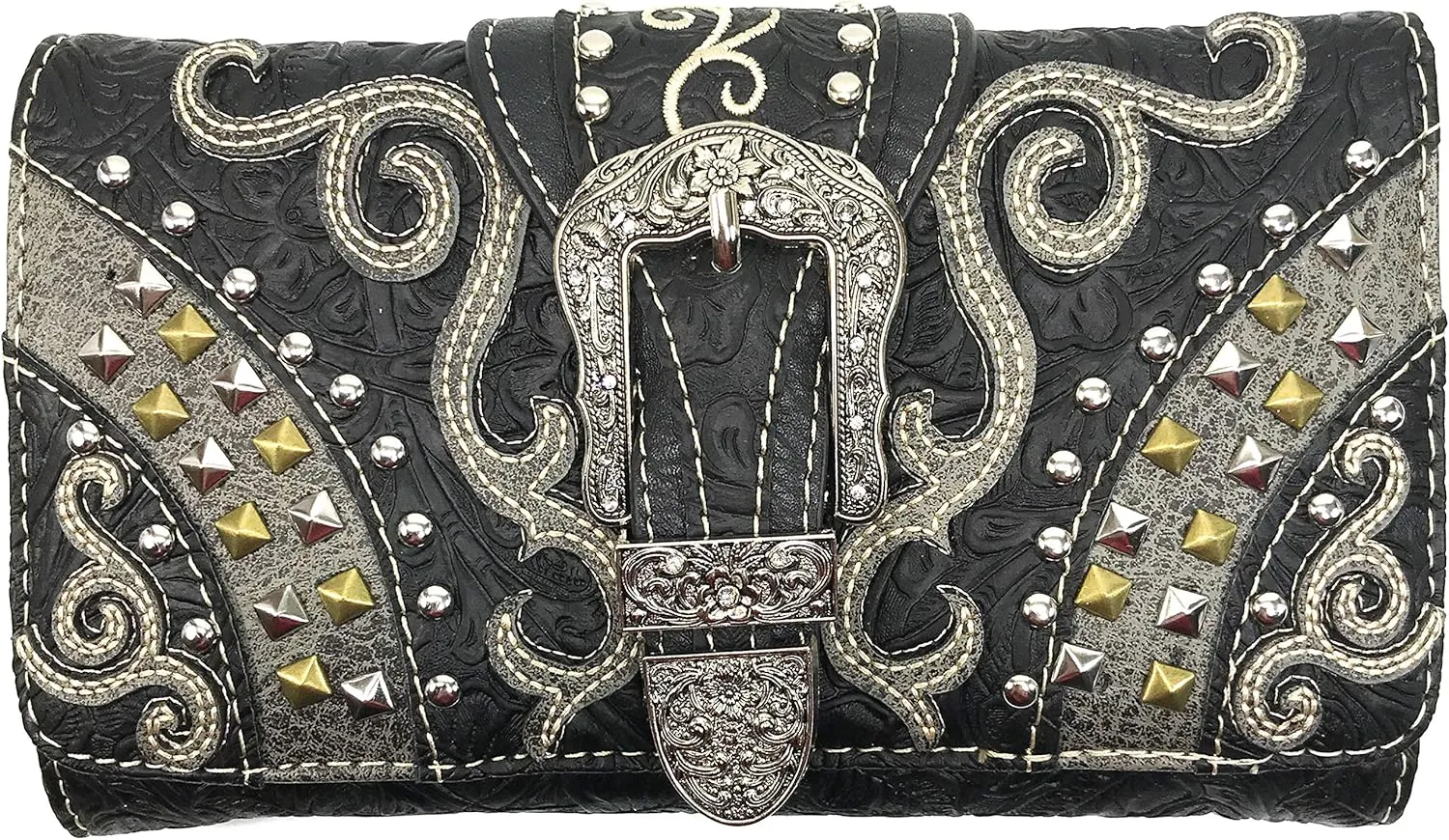 Justin West Clydesdale Tooled Leather Metal Stud Buckle Conceal Carry Women Handbag Purse