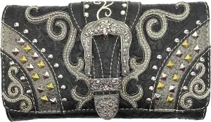Justin West Clydesdale Tooled Leather Metal Stud Buckle Conceal Carry Women Handbag Purse