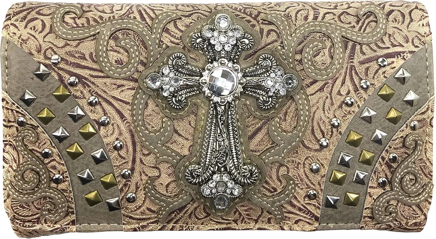 Justin West Clydesdale Tooled Leather Metal Stud Cross Conceal Carry Women Handbag Purse