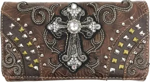 Justin West Clydesdale Tooled Leather Metal Stud Cross Conceal Carry Women Handbag Purse
