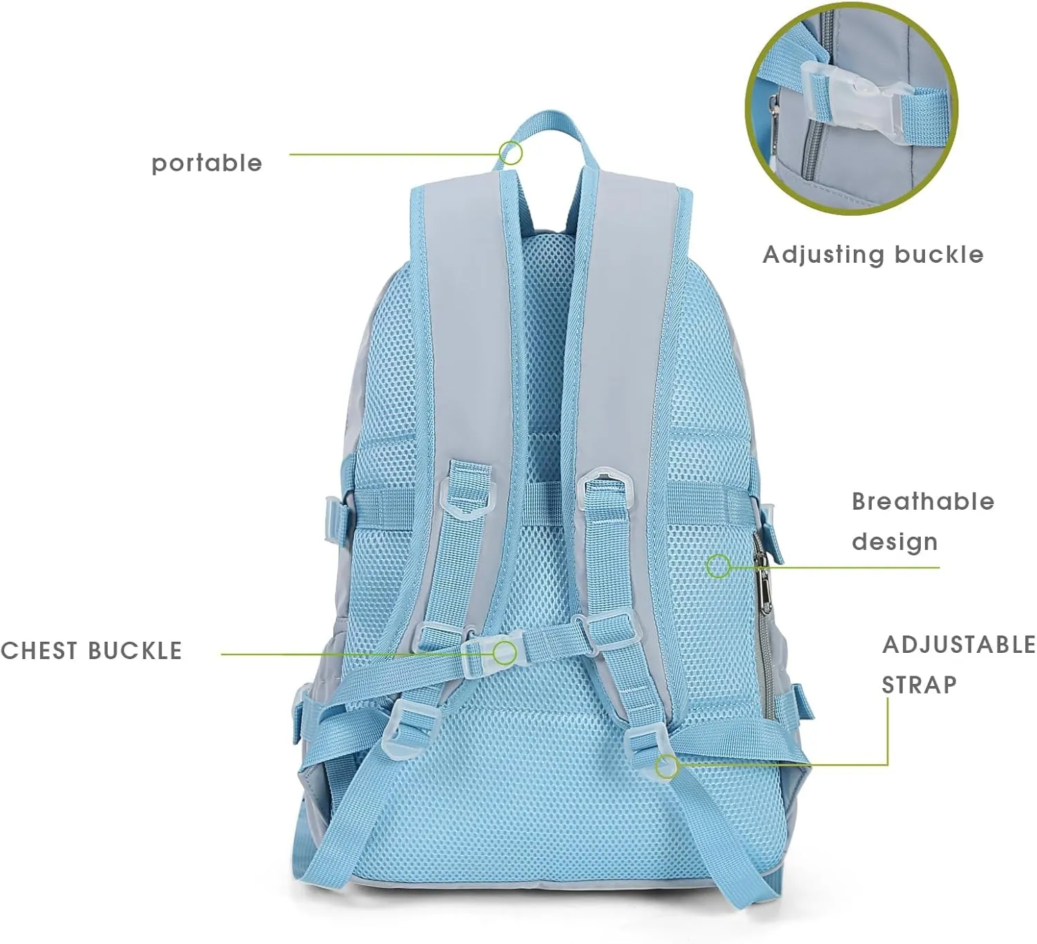 Kawaii Backpack for Girls, Cute Aesthetic Backpack for School, Kawaii Bookbag with Pins Accessories and Pendant，Blue