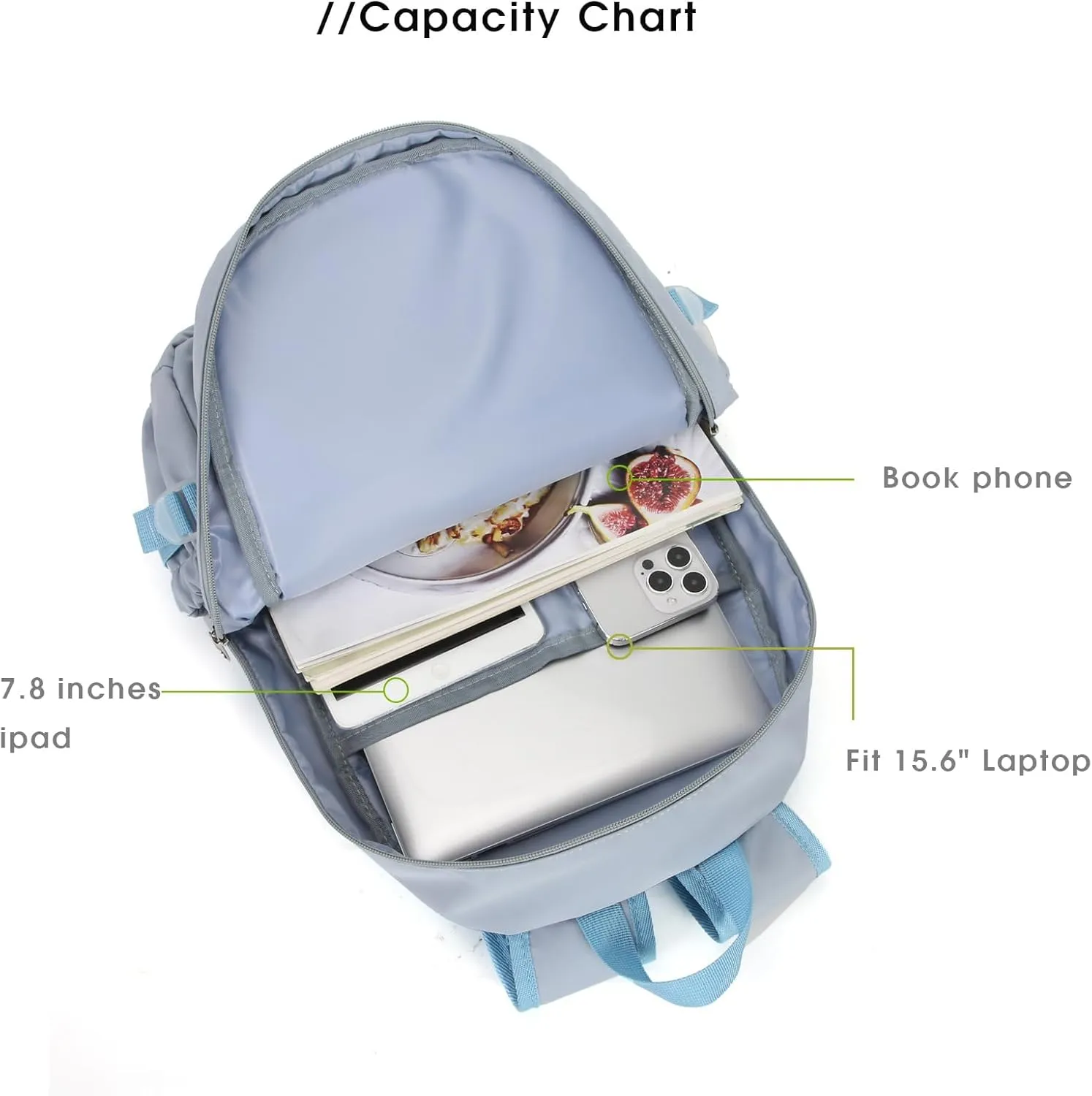Kawaii Backpack for Girls, Cute Aesthetic Backpack for School, Kawaii Bookbag with Pins Accessories and Pendant，Blue