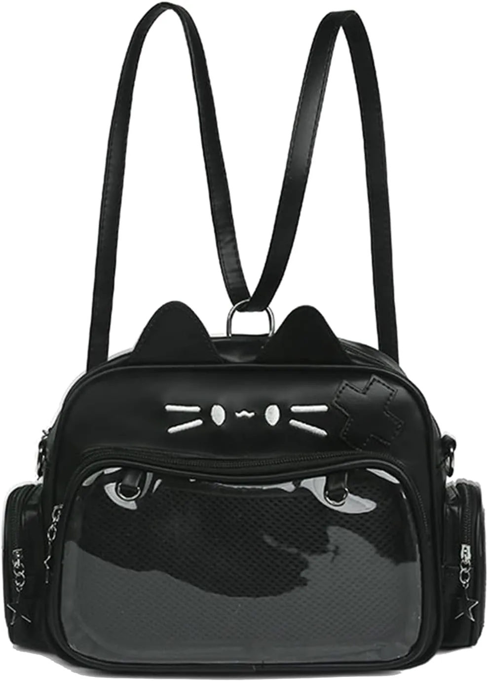 Kawaii Ita Bag,Cute Cat Pin Display Bag Women Backpacks PU Leather Tote Bag with Inserts Y2K Shoulder Crossbody Bag (BLACK-A)
