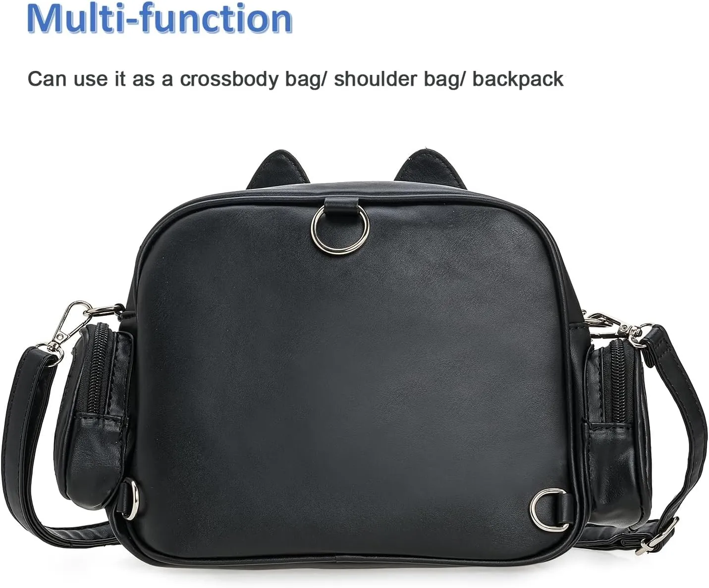 Kawaii Ita Bag,Cute Cat Pin Display Bag Women Backpacks PU Leather Tote Bag with Inserts Y2K Shoulder Crossbody Bag (BLACK-A)