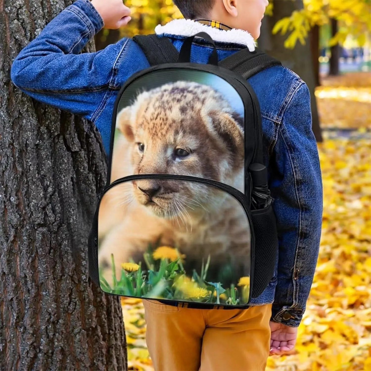 Kids Funny Animal Animal Lion Backpack for Boys Girls Comfy Padded Lightweight Sturdy Student School Backpack with Front Pocket Double Zipper 17 Inch Kids Basic Black Daypack Bookbag