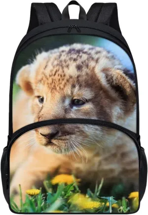 Kids Funny Animal Animal Lion Backpack for Boys Girls Comfy Padded Lightweight Sturdy Student School Backpack with Front Pocket Double Zipper 17 Inch Kids Basic Black Daypack Bookbag