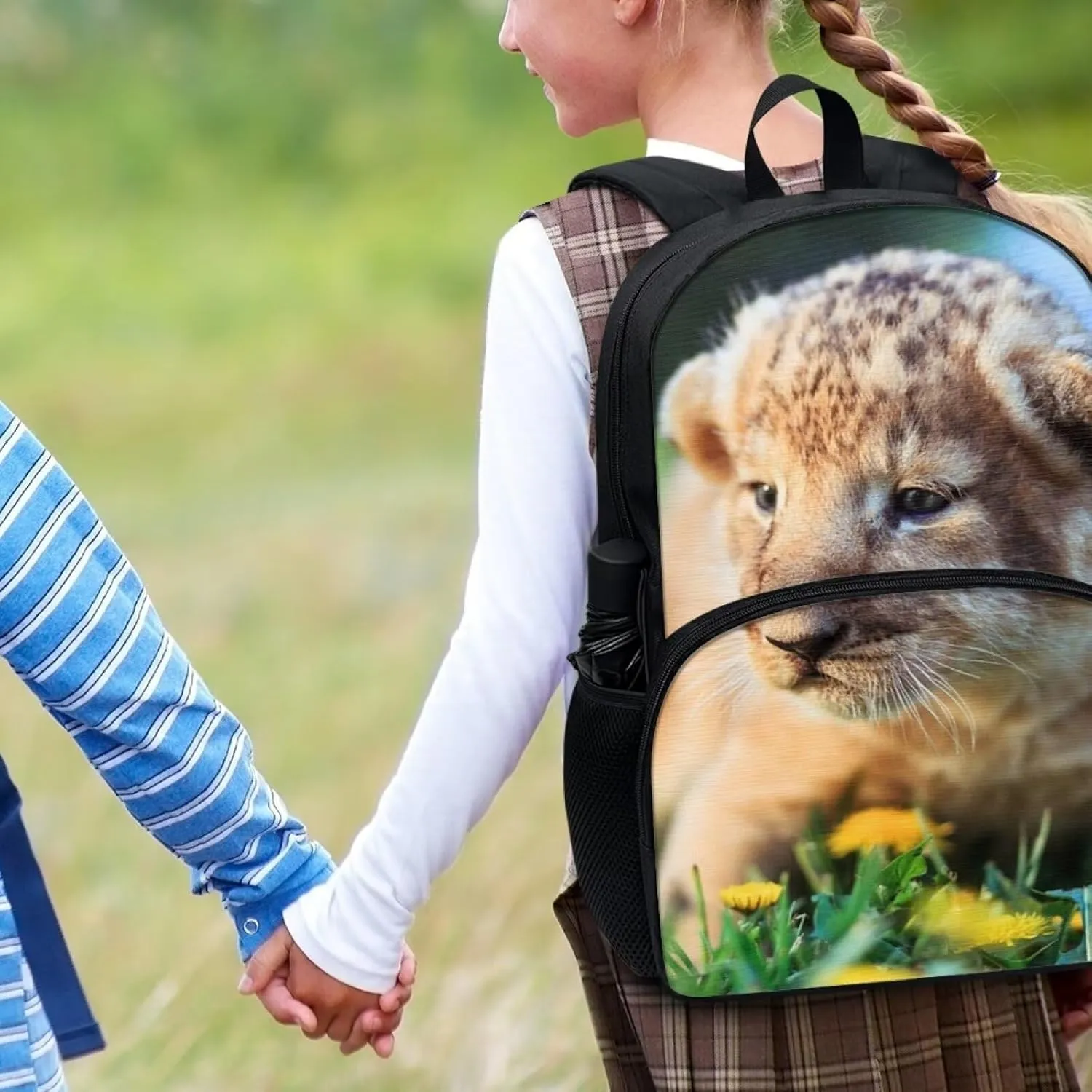 Kids Funny Animal Animal Lion Backpack for Boys Girls Comfy Padded Lightweight Sturdy Student School Backpack with Front Pocket Double Zipper 17 Inch Kids Basic Black Daypack Bookbag