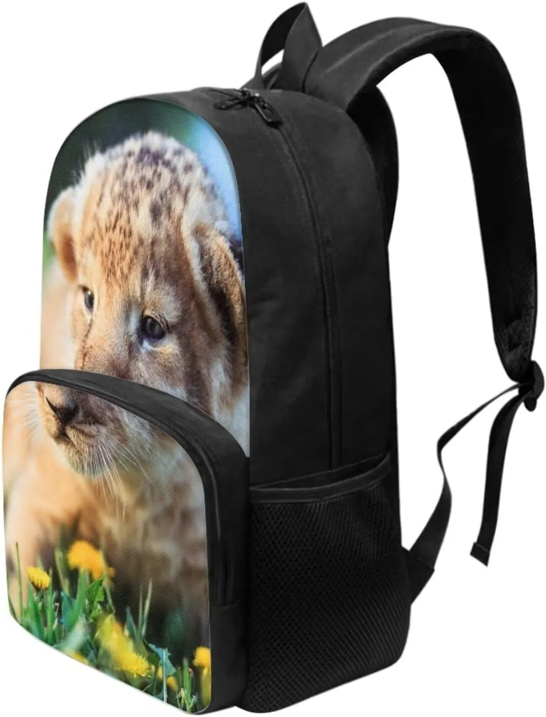 Kids Funny Animal Animal Lion Backpack for Boys Girls Comfy Padded Lightweight Sturdy Student School Backpack with Front Pocket Double Zipper 17 Inch Kids Basic Black Daypack Bookbag