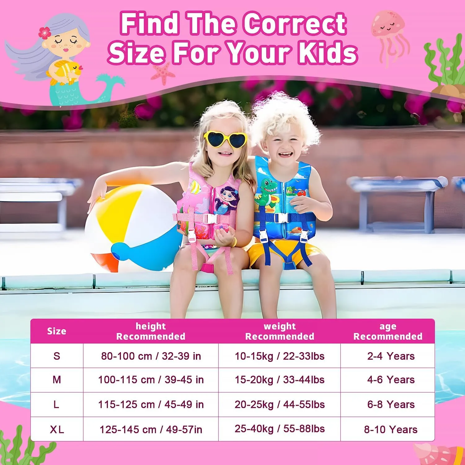 Kids Swim Vest, Toddler Floaties with Adjustable Safety Strap Swimming Aids Child Float Swimsuit for Boys and Girls Age 2-10 Years Old/22-88lbs