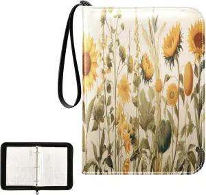 Kigai Colorful Flowers Card Binder 4-Pocket Trading Card Binder Game Card Collection Binder Album Holder with 50 Removable Sleeves Up to 400 Sports Cards