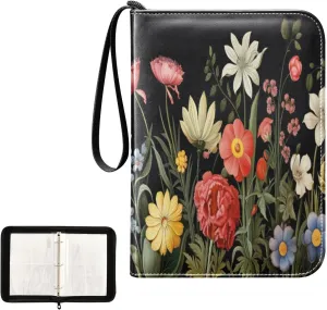 Kigai Colorful Flowers Card Binder 4-Pocket Trading Card Binder Game Card Collection Binder Album Holder with 50 Removable Sleeves Up to 400 Sports Cards