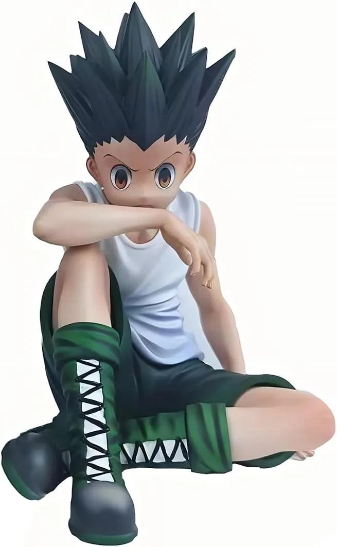Killua Zaoldyeck Gon Freecss Anime Figure Statue 12cm Gon and Killua PVC Action Figure Sitting Model Collectible Desktop Decoration