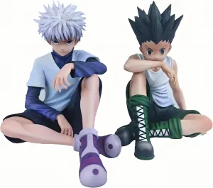 Killua Zaoldyeck Gon Freecss Anime Figure Statue 12cm Gon and Killua PVC Action Figure Sitting Model Collectible Desktop Decoration