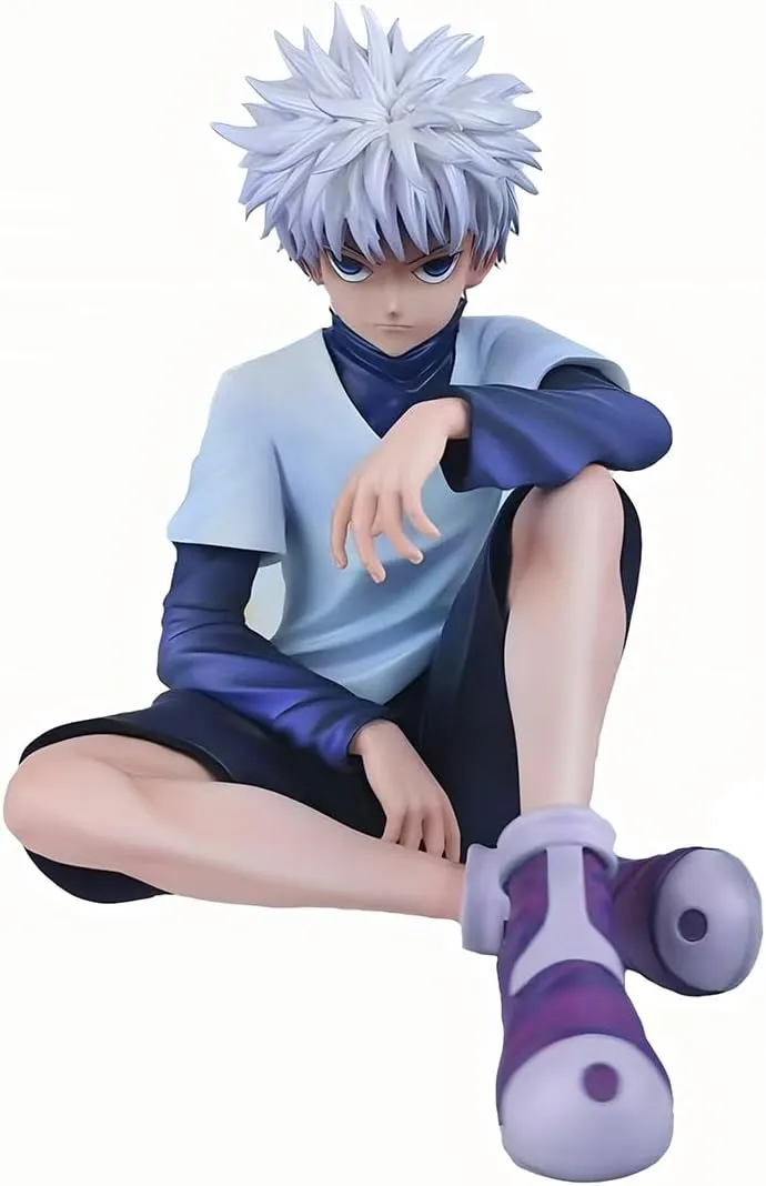 Killua Zaoldyeck Gon Freecss Anime Figure Statue 12cm Gon and Killua PVC Action Figure Sitting Model Collectible Desktop Decoration