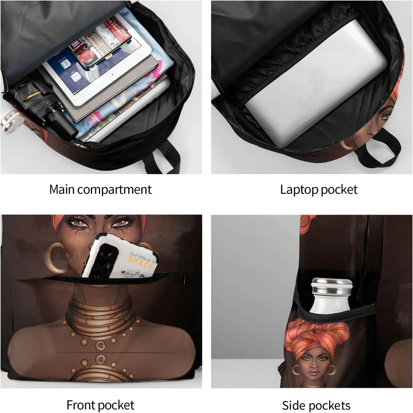 KiuLoam 17 Inch Backpack Elegant African Women Laptop Backpack Shoulder Bag School Bookbag Casual Daypack