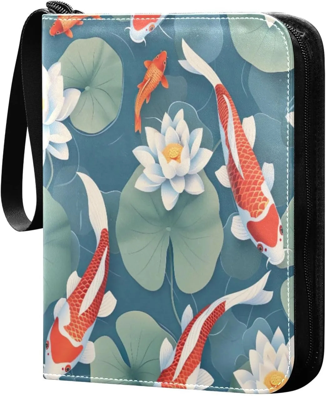 Koi Fish Collectible Trading Card Albums,4-Pocket Card Binder with 50 Removable Sleeves with Zipper Game Card Collection Binder Album Holder
