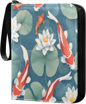 Koi Fish Collectible Trading Card Albums,4-Pocket Card Binder with 50 Removable Sleeves with Zipper Game Card Collection Binder Album Holder