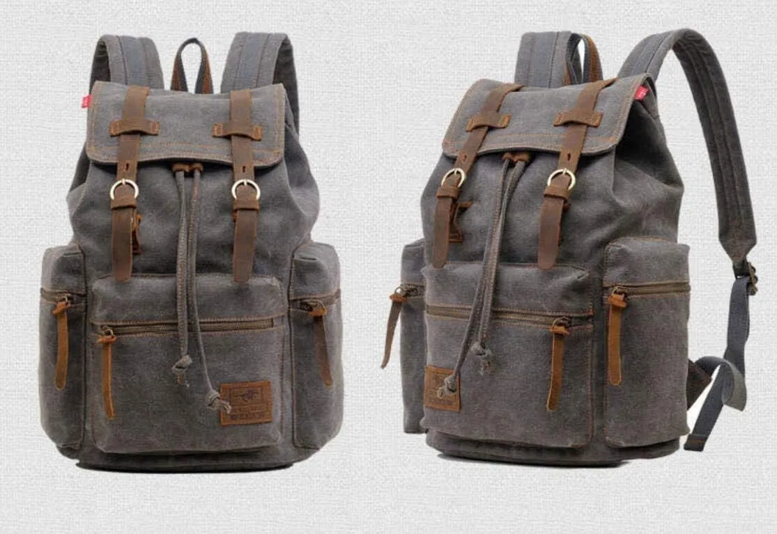 koolehaoda Vintage Canvas Backpack Rucksack Unisex Casual Backpack for 12-17" Laptop Backpack Travel Camping Hiking Bag (L-Gray)