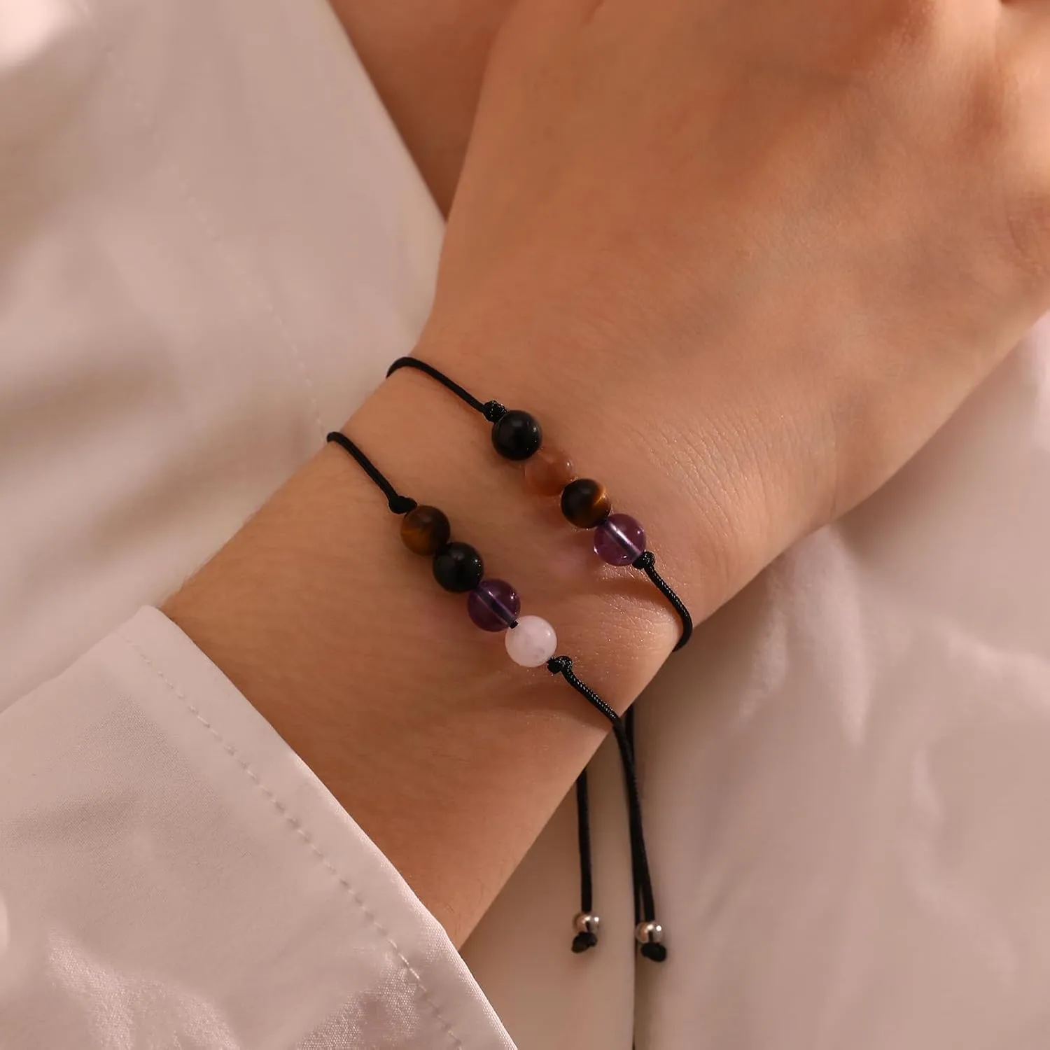 Korotho Empath Protection Bracelet Empath Bracelets Gifts for Her Natural Healing Crystal Beaded Bracelet, Tourmaline, Amethyst, Hematite, Rose Quartz, Jewelry for Best Friends Daughter Mom
