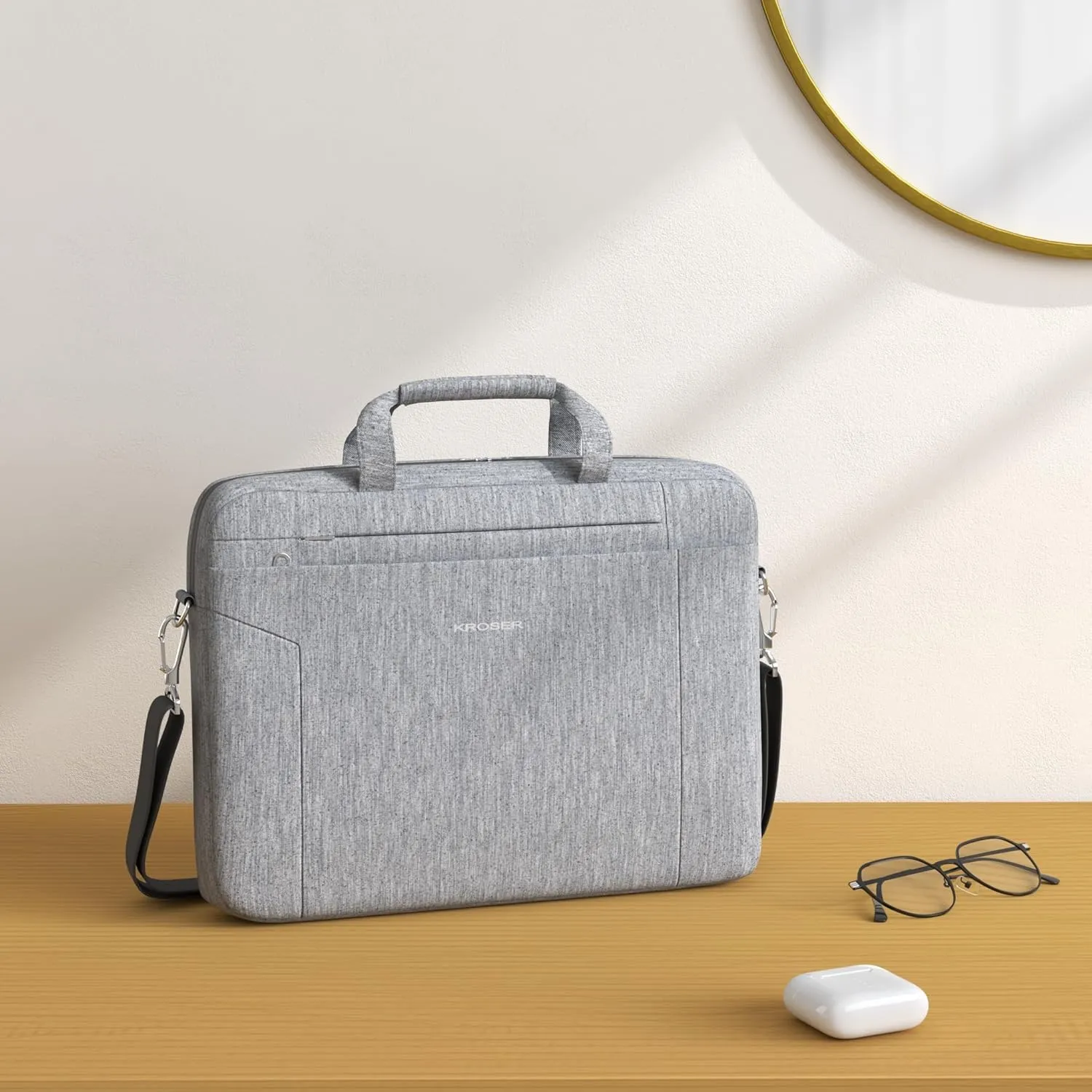 KROSER Laptop Bag 15.6 Inch Briefcase Shoulder Bag Water Repellent Laptop Bag Bussiness Carrying Handbag