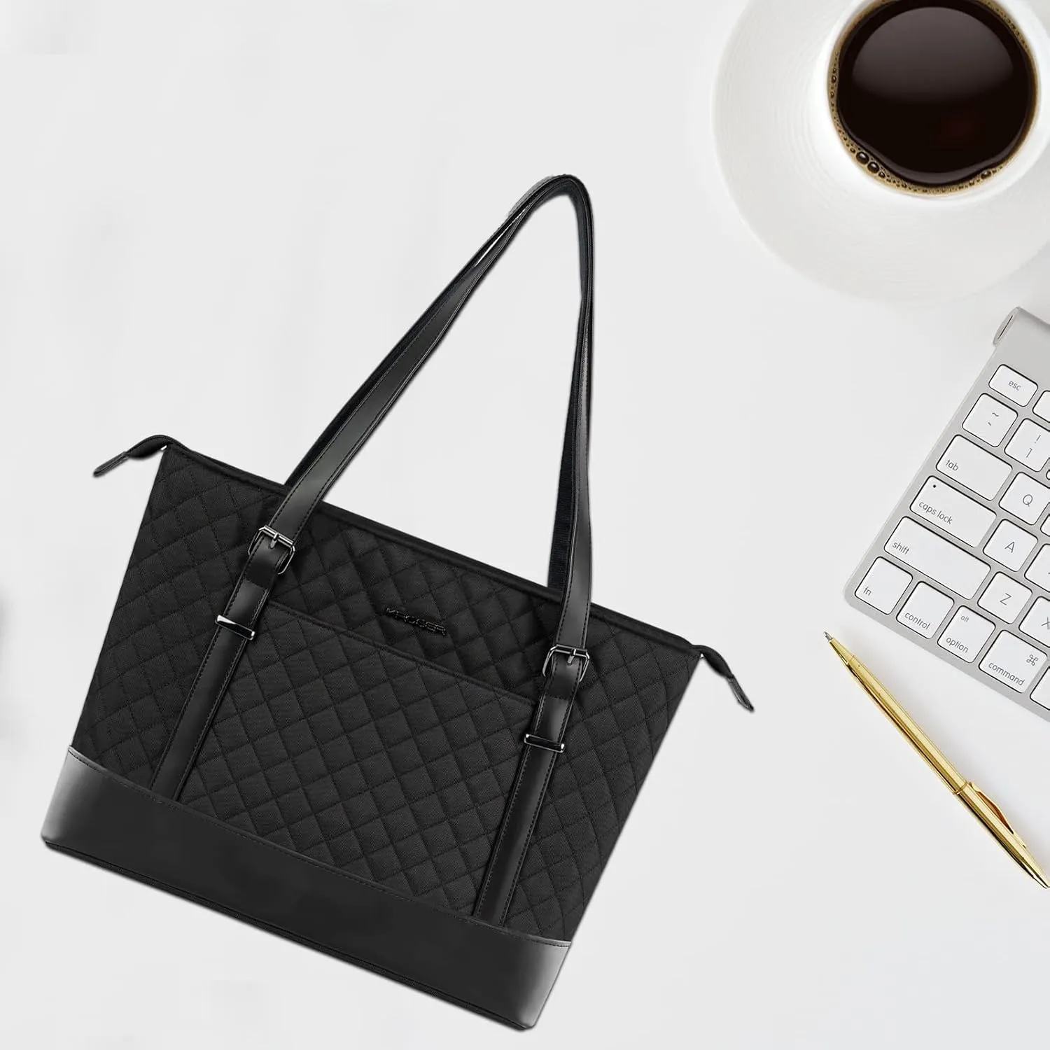 KROSER Laptop Tote Bag 15.6 Inch with USB Port, Large Work Tote Bag Computer Shoulder Bag for Women, Laptop Case for Office Business Travel(Quilted)
