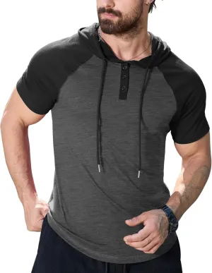KUYIGO Mens Short Sleeve Hoodies Casual Athletic Workout Fashion Pullover Hooded Sweatshirt with Drawstring