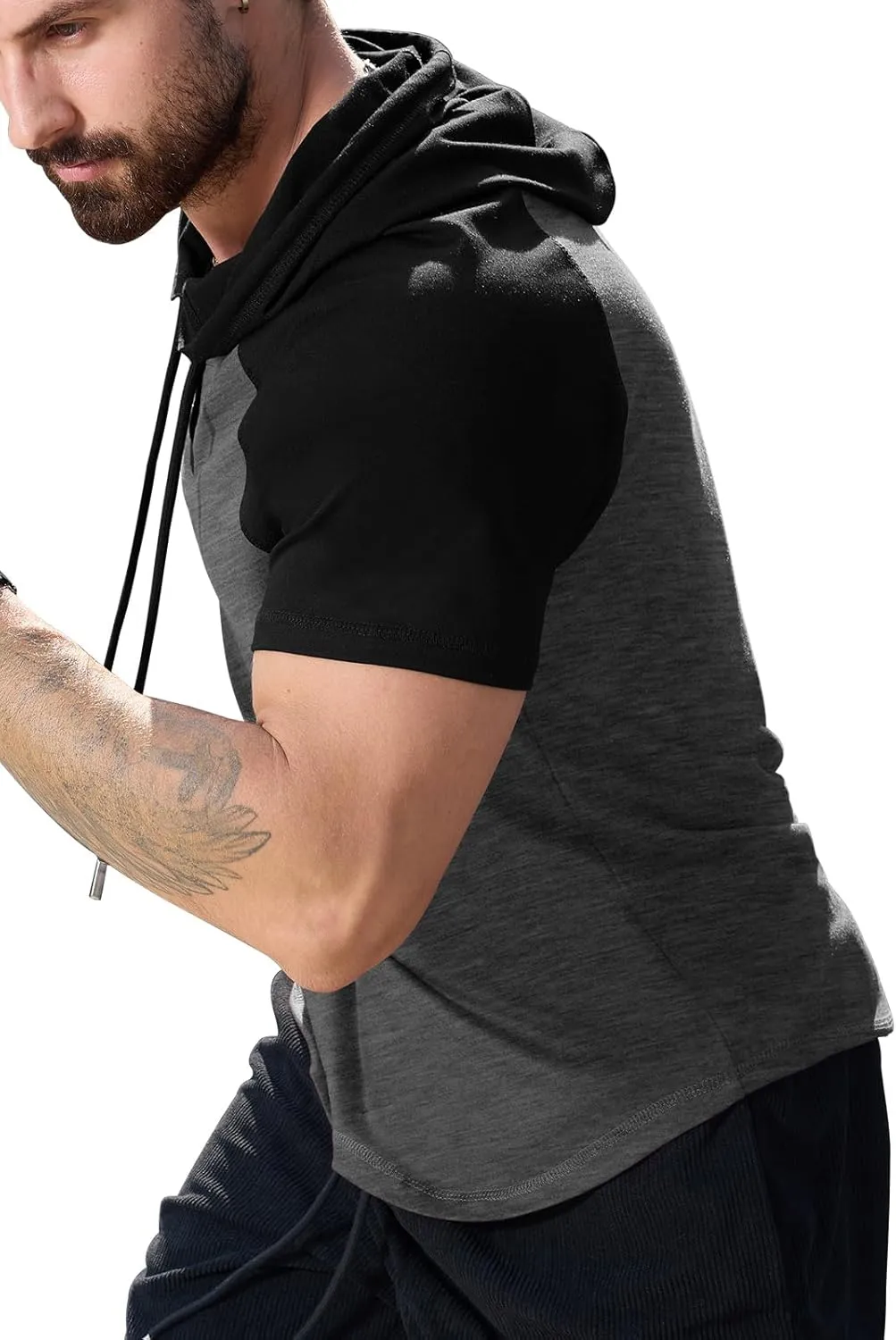 KUYIGO Mens Short Sleeve Hoodies Casual Athletic Workout Fashion Pullover Hooded Sweatshirt with Drawstring