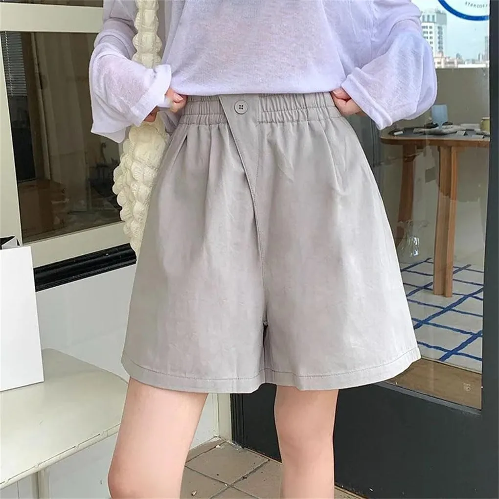 Lady Classic One Button Short Pants Women High Waisted Cotton Casual Vacation Shorts