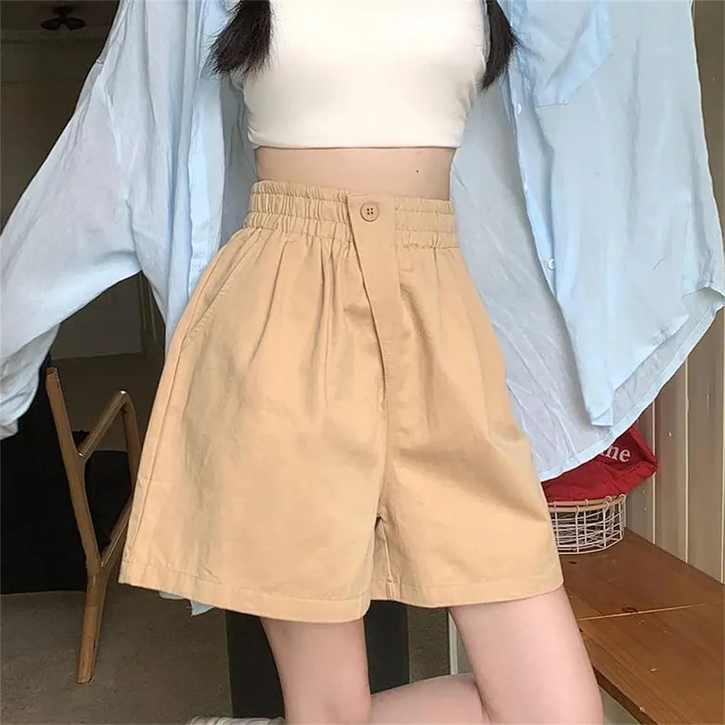 Lady Classic One Button Short Pants Women High Waisted Cotton Casual Vacation Shorts