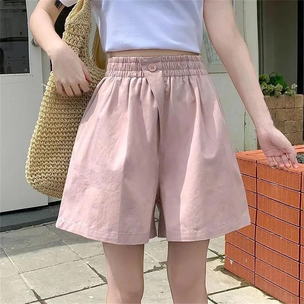 Lady Classic One Button Short Pants Women High Waisted Cotton Casual Vacation Shorts
