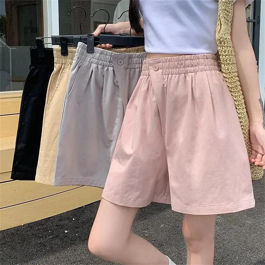 Lady Classic One Button Short Pants Women High Waisted Cotton Casual Vacation Shorts