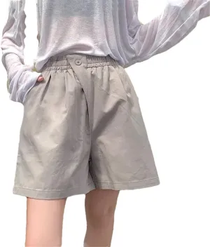 Lady Classic One Button Short Pants Women High Waisted Cotton Casual Vacation Shorts