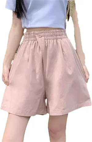 Lady Classic One Button Short Pants Women High Waisted Cotton Casual Vacation Shorts