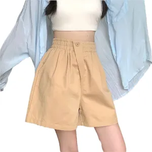 Lady Classic One Button Short Pants Women High Waisted Cotton Casual Vacation Shorts