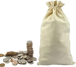 Lanyani 3 Canvas Coin Money Sacks Bag 10 by 17 inches Bank Deposit Change Transit Draw Strings, Heavy Duty