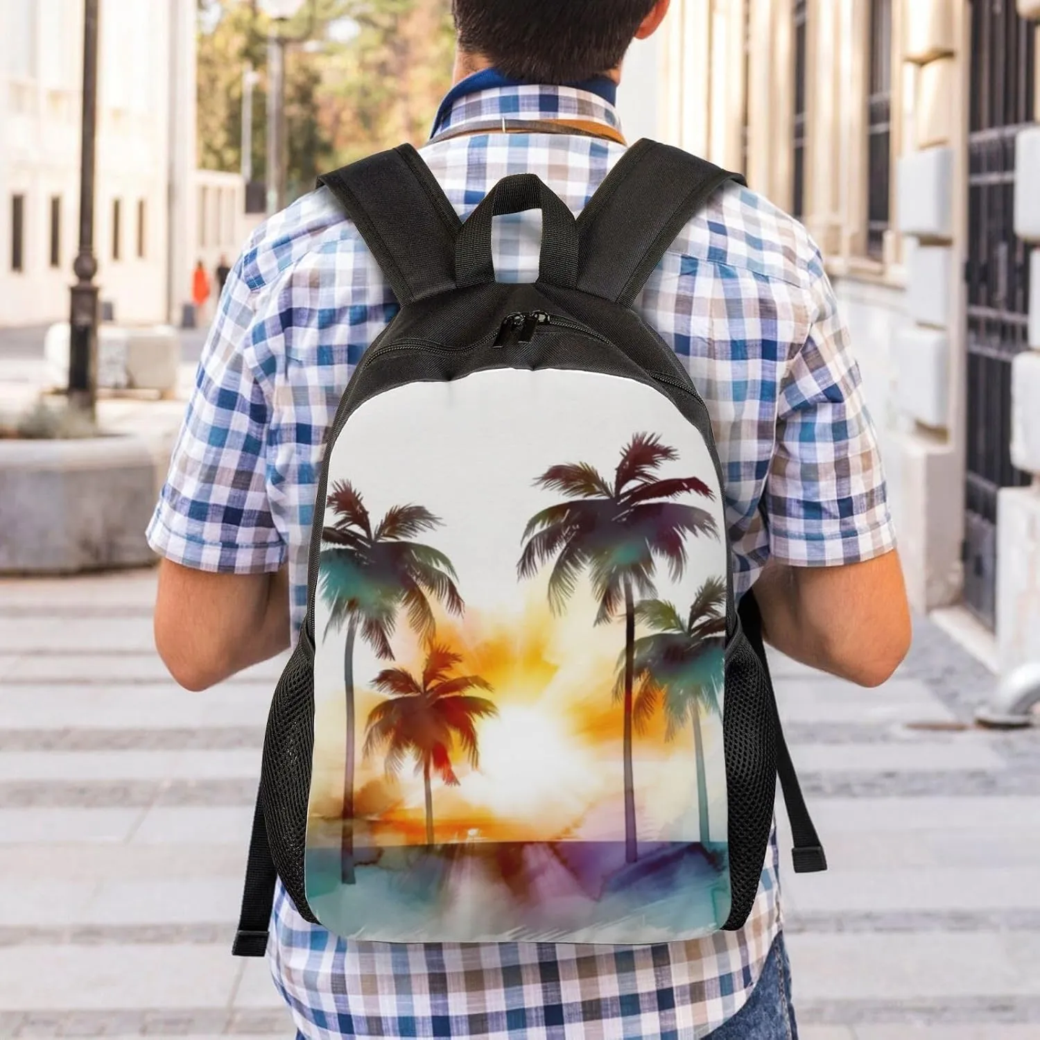 Laptop Backpack 16.1 Inch with Compartment Palm Trees Sunset Laptop Bag Lightweight Casual Daypack for Travel