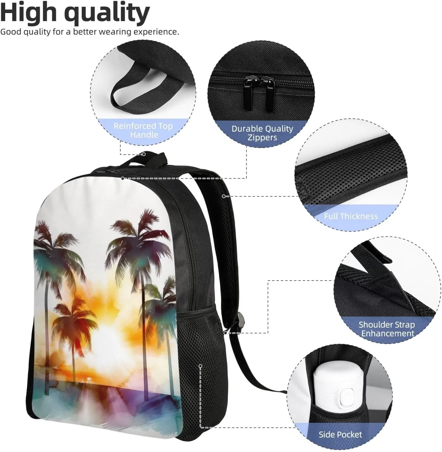 Laptop Backpack 16.1 Inch with Compartment Palm Trees Sunset Laptop Bag Lightweight Casual Daypack for Travel