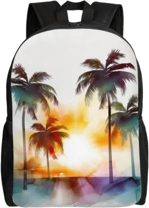 Laptop Backpack 16.1 Inch with Compartment Palm Trees Sunset Laptop Bag Lightweight Casual Daypack for Travel