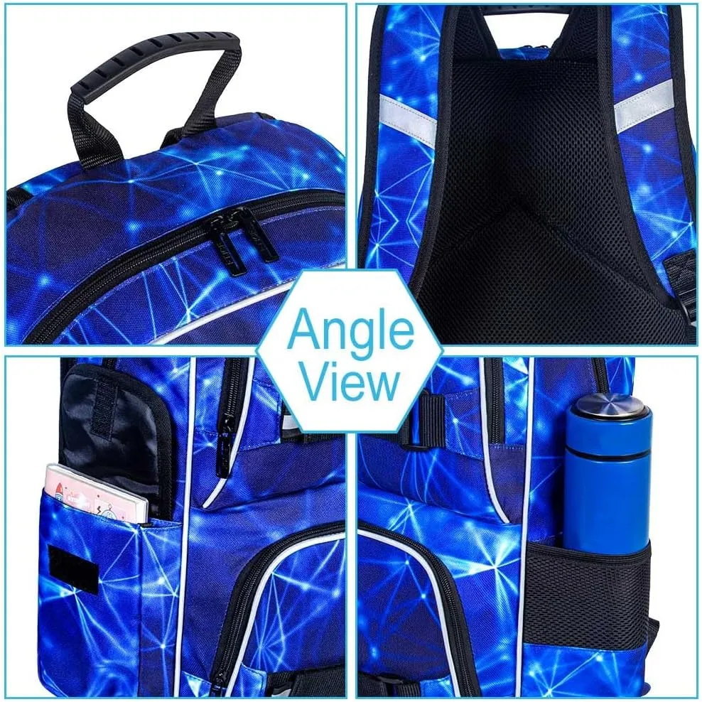 Laptop Backpack, 17 Inch School Bag College Bookbag with Lunch Bag Set, Water Resistant Aurora Backpacks for Teens Boys Man Students (Blue)