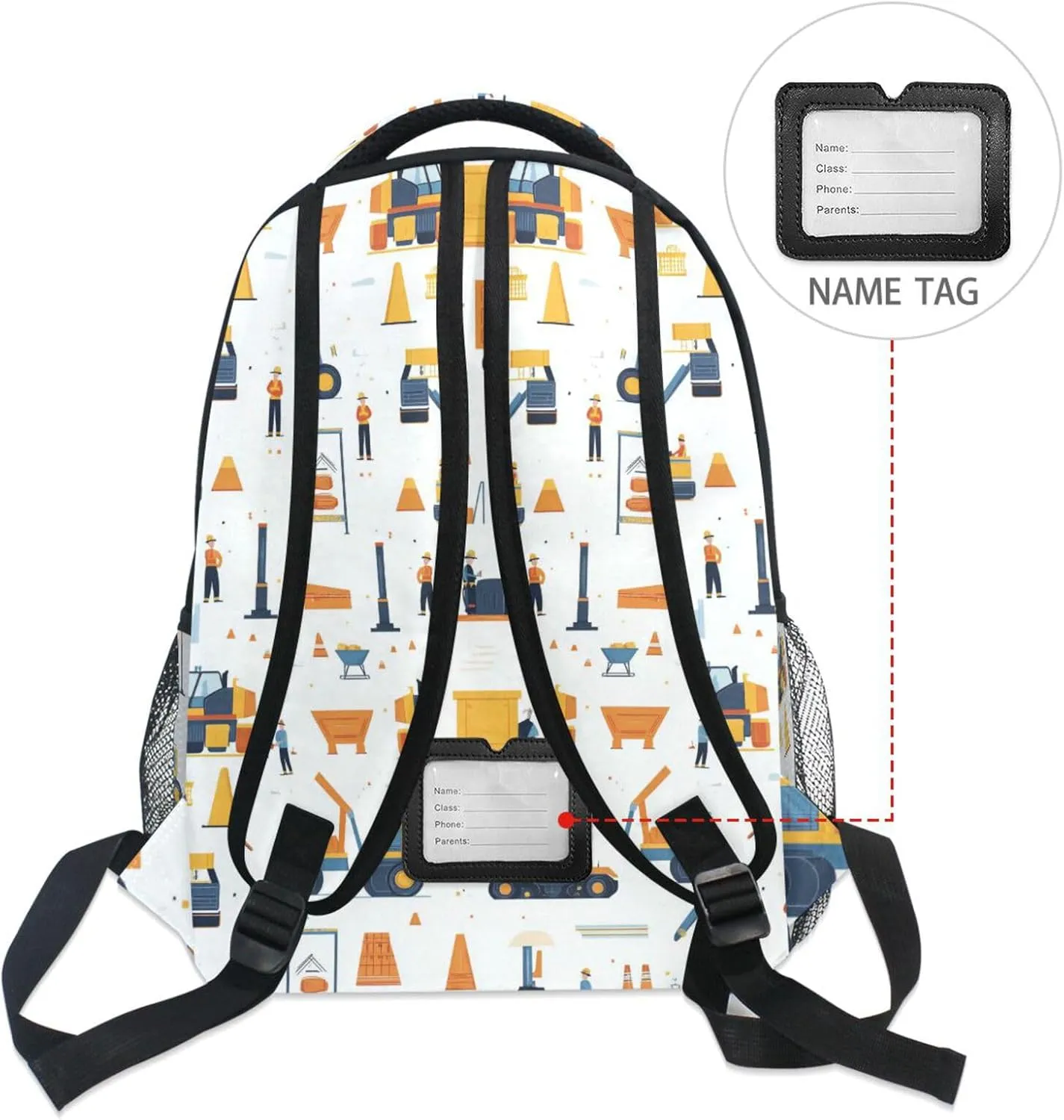 Laptop Backpack for Unisex Adult Waterproof Vintage Daypacks with Chest Strap for Travel Trip Construction Scene Concrete Mixer Truck Bulldozer