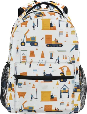 Laptop Backpack for Unisex Adult Waterproof Vintage Daypacks with Chest Strap for Travel Trip Construction Scene Concrete Mixer Truck Bulldozer