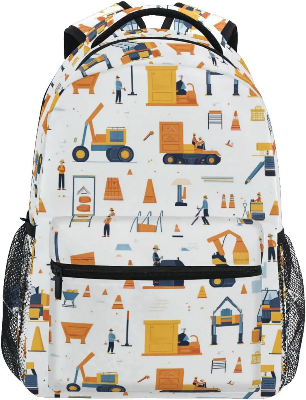 Laptop Backpack for Unisex Adult Waterproof Vintage Daypacks with Chest Strap for Travel Trip Construction Scene Concrete Mixer Truck Bulldozer