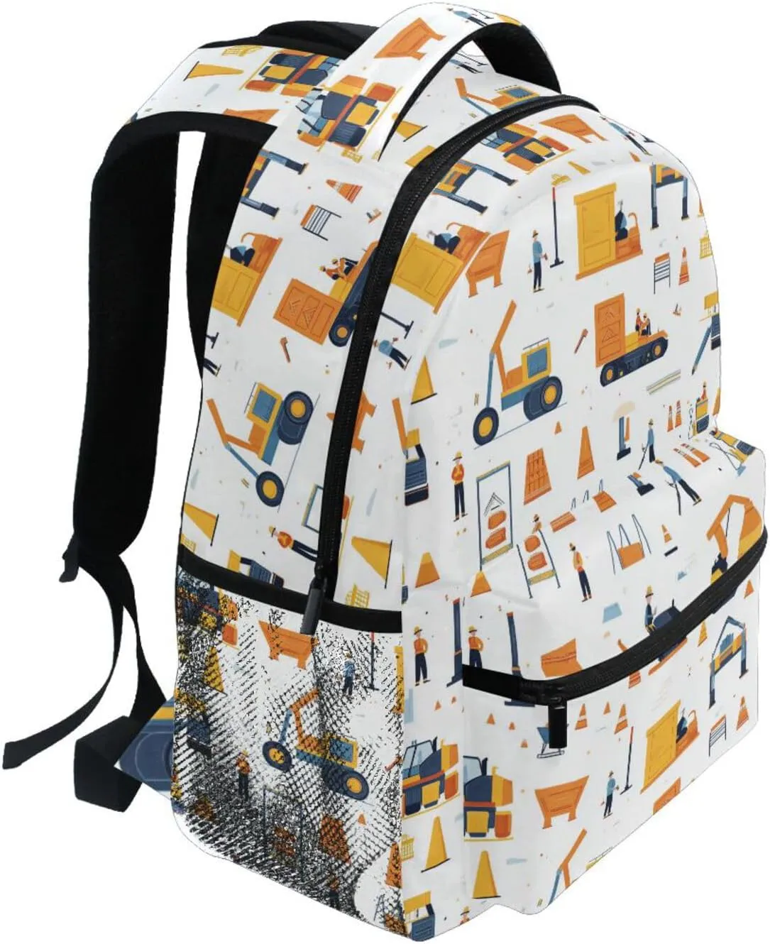 Laptop Backpack for Unisex Adult Waterproof Vintage Daypacks with Chest Strap for Travel Trip Construction Scene Concrete Mixer Truck Bulldozer