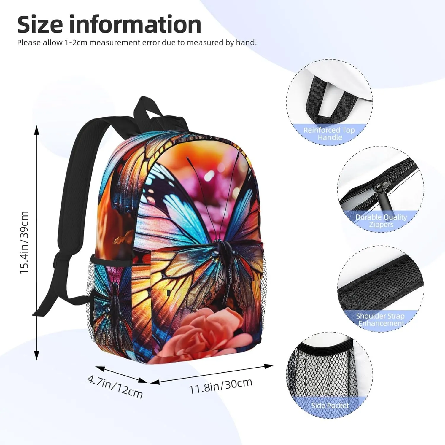Laptop Backpack Lightweight Backpack for Men Women Daypack Roses and butterflies Laptop Bag Casual Backpack for Travel