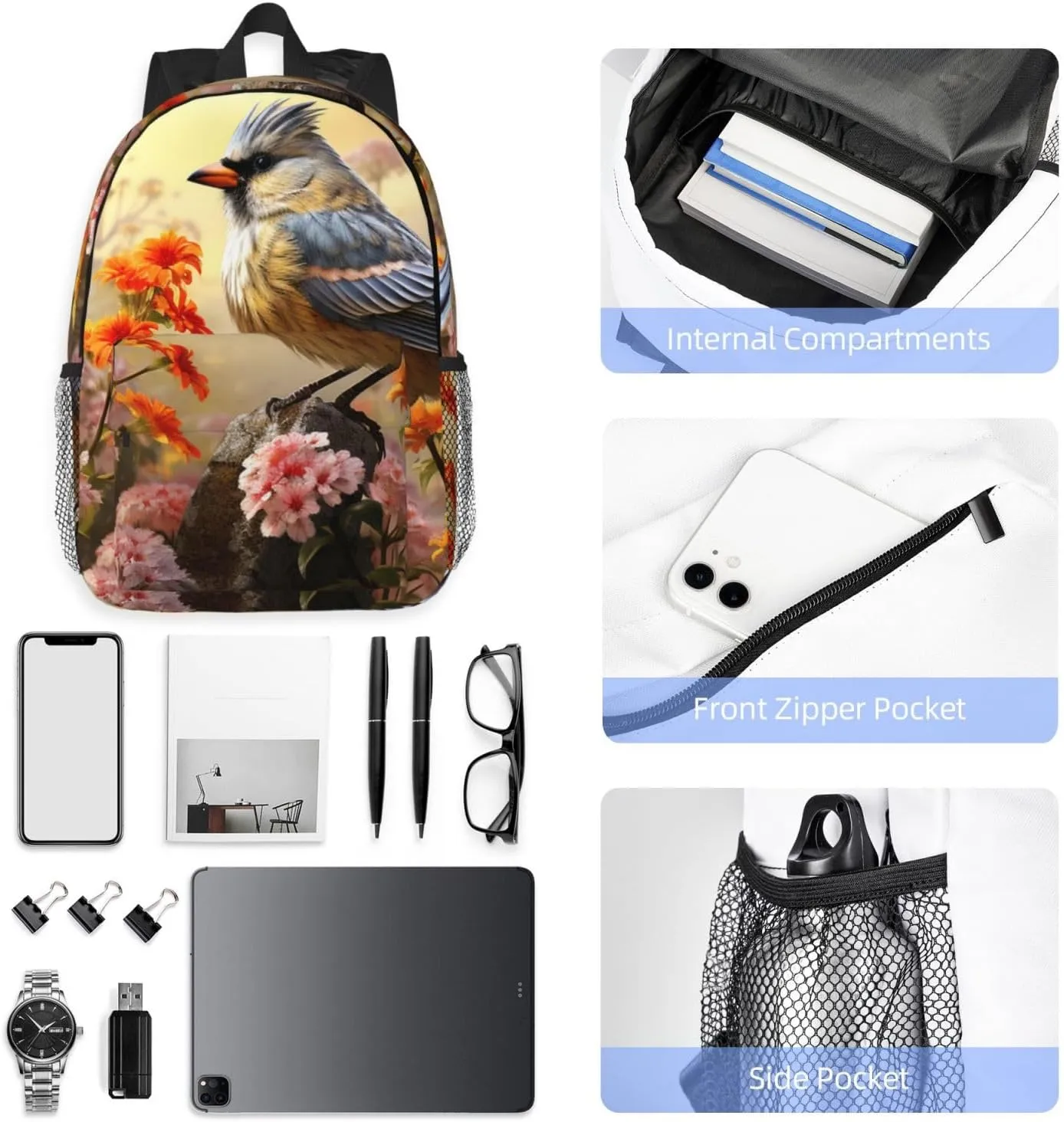 Laptop Backpack Lightweight Backpack for Men Women Daypack Sparrow Birds Sing Laptop Bag Casual Backpack for Travel