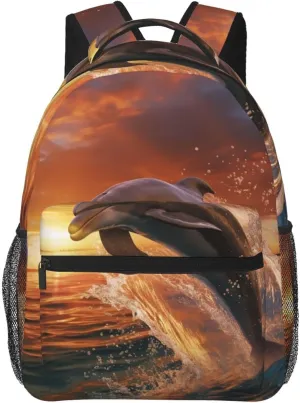 Laptop Backpack Lightweight Daypack for Men Women Earth and Space Dinosaurs Backpack Laptop Bag for Travel Hiking, Dolphin Leaps Into the Sea, One Size